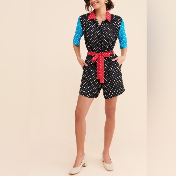 Boutique Moschino Polka Dot Colorblock Romper - Picture 4 of 8